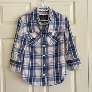 Superdry 3/4 sleeve plaid buttondown shirt